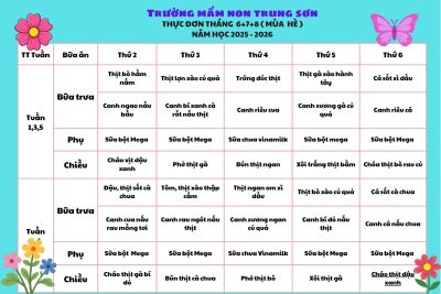 Thực đơn tháng 6+7+8 năm học 2025 – 2026